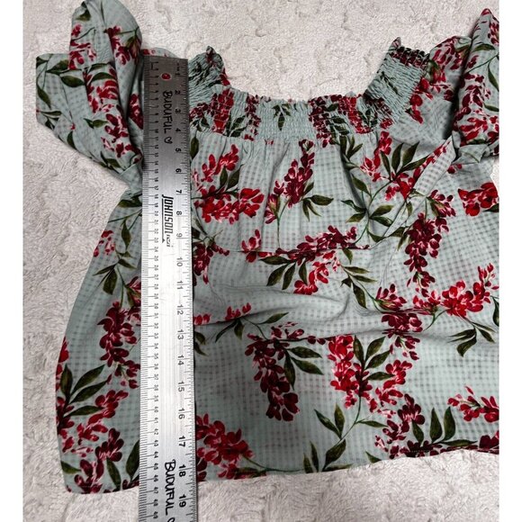 New 14th & Union Floral Off The Shoulder Top Small Printed Layered Ruffle Mint - Picture 7 of 9